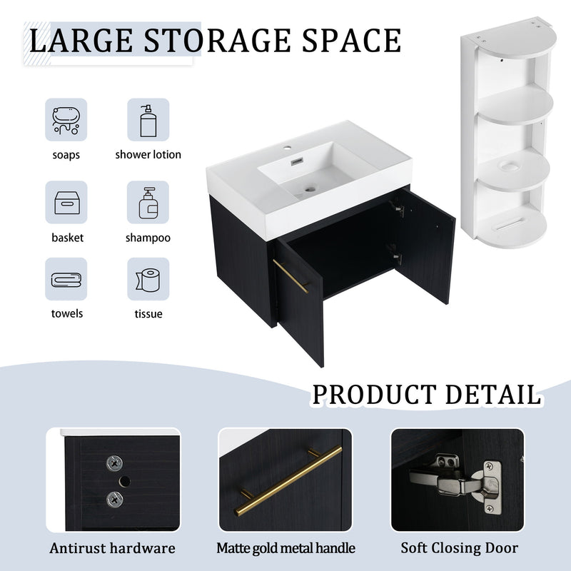 Modern Wall Mounted Bathroom Vanity With Thick Edge Resin Sink And Storage Rack