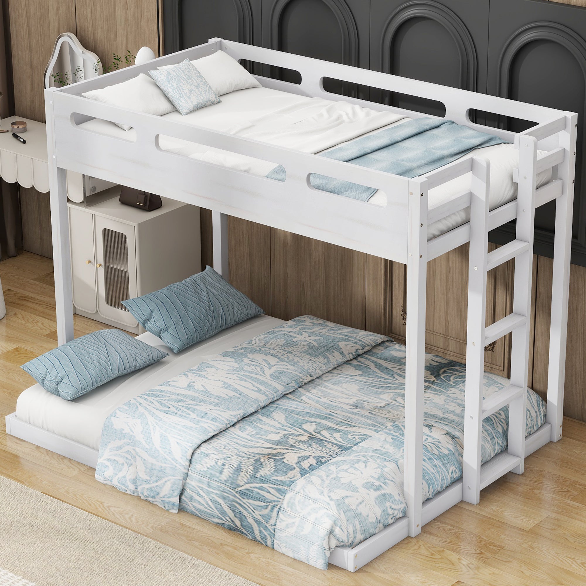 Twin over Full Bunk Bed with Built-in Ladder,White - Atlantic Fine Furniture Melbourne FL