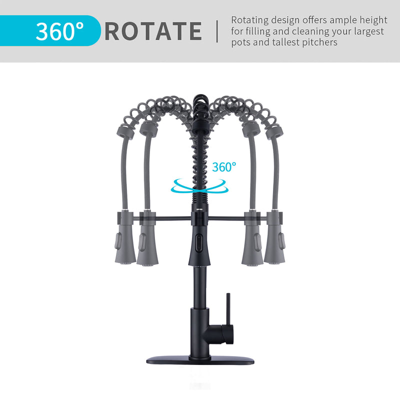 Modern Industrial Style Kitchen Faucet With Pull Down Sprayer Single Handle Stainless Steel - Matte Black