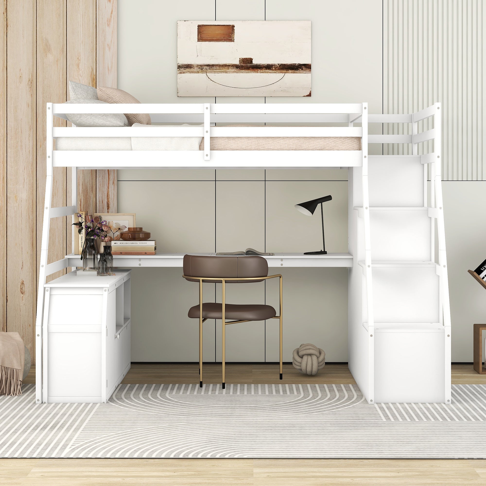 Twin Size Loft Bed with 7 Drawers 2 Shelves and Desk - White - Atlantic Fine Furniture Melbourne FL