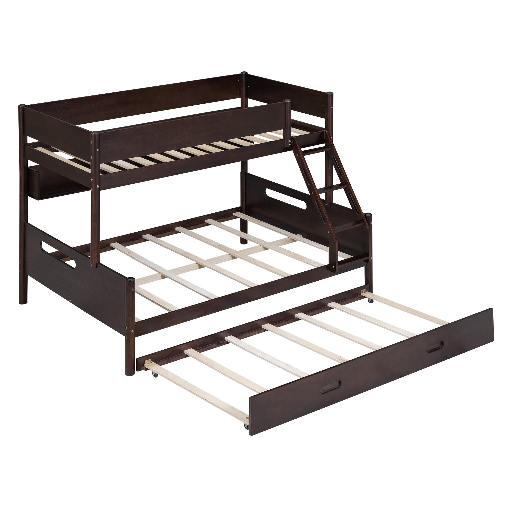 Wood Twin over Full Bunk Bed with Storage Shelves and Twin Size Trundle, Espresso - Atlantic Fine Furniture Melbourne FL