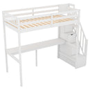 Twin Size Loft Bed with Storage Staircase and Built-in Desk, White (Old SKU:GX000903AAK)