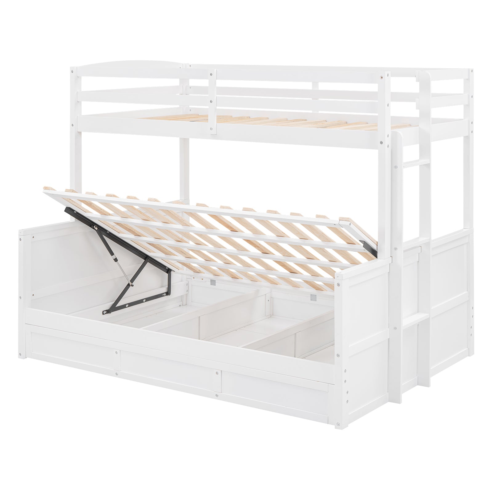 Wood Twin over Full Bunk Bed with Hydraulic Lift Up Storage, White - Atlantic Fine Furniture Melbourne FL