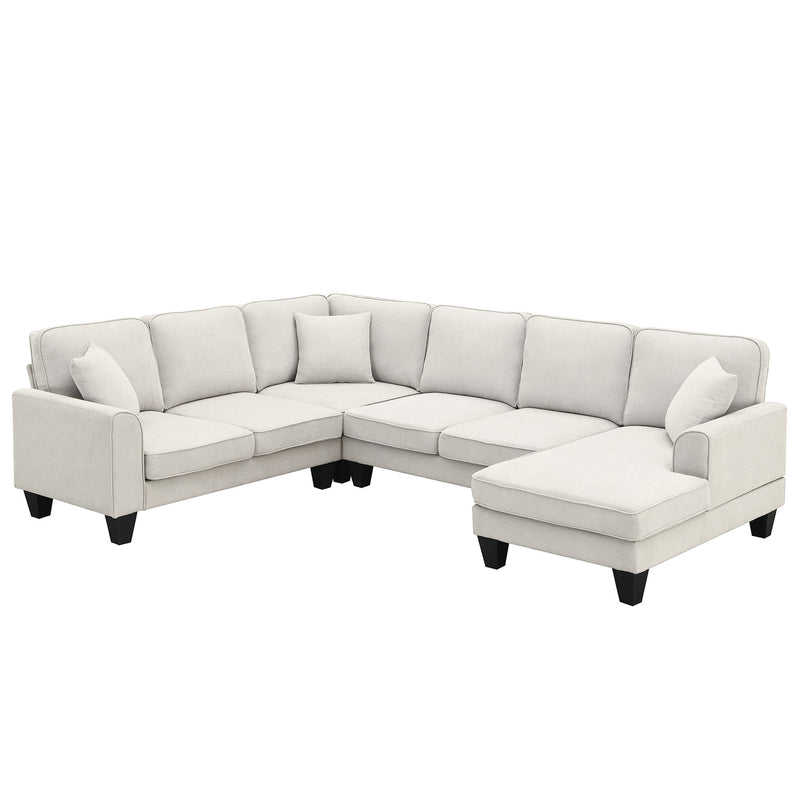 Modern U Shape Sectional Sofa, 7 Seat Fabric Sectional Sofa Set With 3 Pillows Included For Living Room, Apartment, Office