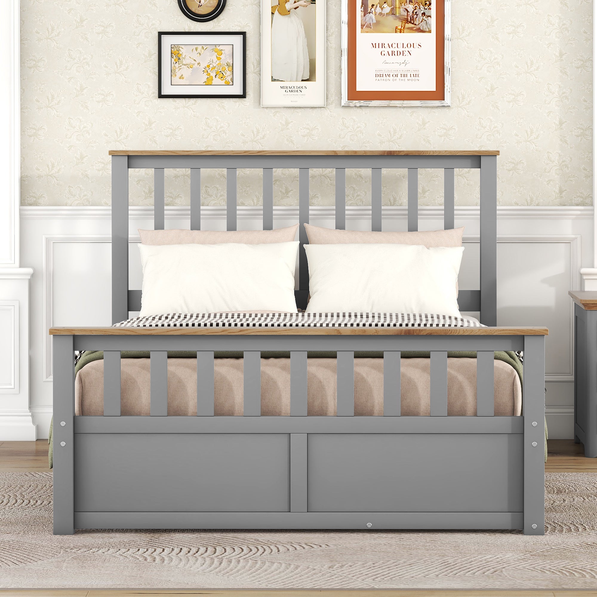 Full Size Wood Platform Bed with Two Drawers and Wooden Slat Support,Gray+Natrual - Atlantic Fine Furniture Melbourne FL