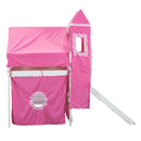 Twin Size Loft Bed with Tent and Tower - Pink