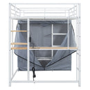 Loft Bed With Desk, Shelves, Power Outlet, LED Light And Wardrobe