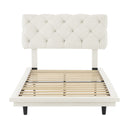 Twin Size Upholstered Bed with Light Stripe, Floating Platform Bed, Linen Fabric,Beige