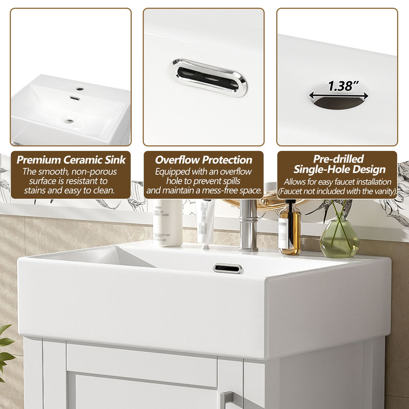 20.28" Bathroom Vanity With Sink & Storage - White