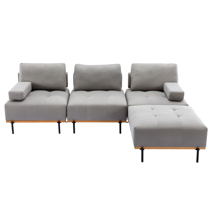 L-Shape Sectional Sofa 3 Seater Couches With A Removable Ottoman, Comfortable For Living Room