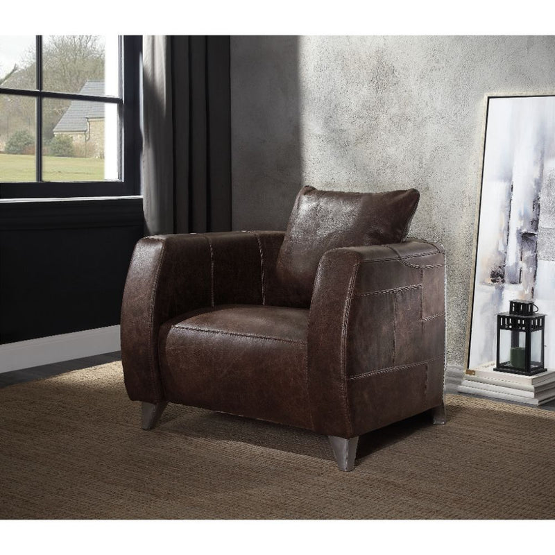 Kalona - Accent Chair - Distress Chocolate Top Grain Leather & Aluminum