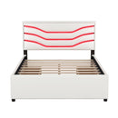 Queen Size Upholstered Storage Platform Bed with LED, 4 Drawers and USB Charging, White