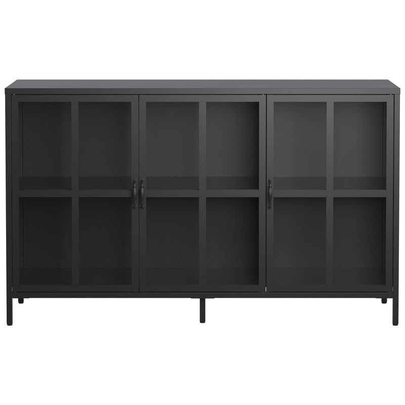 Heavy Duty Metal Modern Sideboard Buffet Cabinet With Storage Premium Steel Storage Cabinet, Adjustable Feet, Glass Doors, Large Capacity Organizer