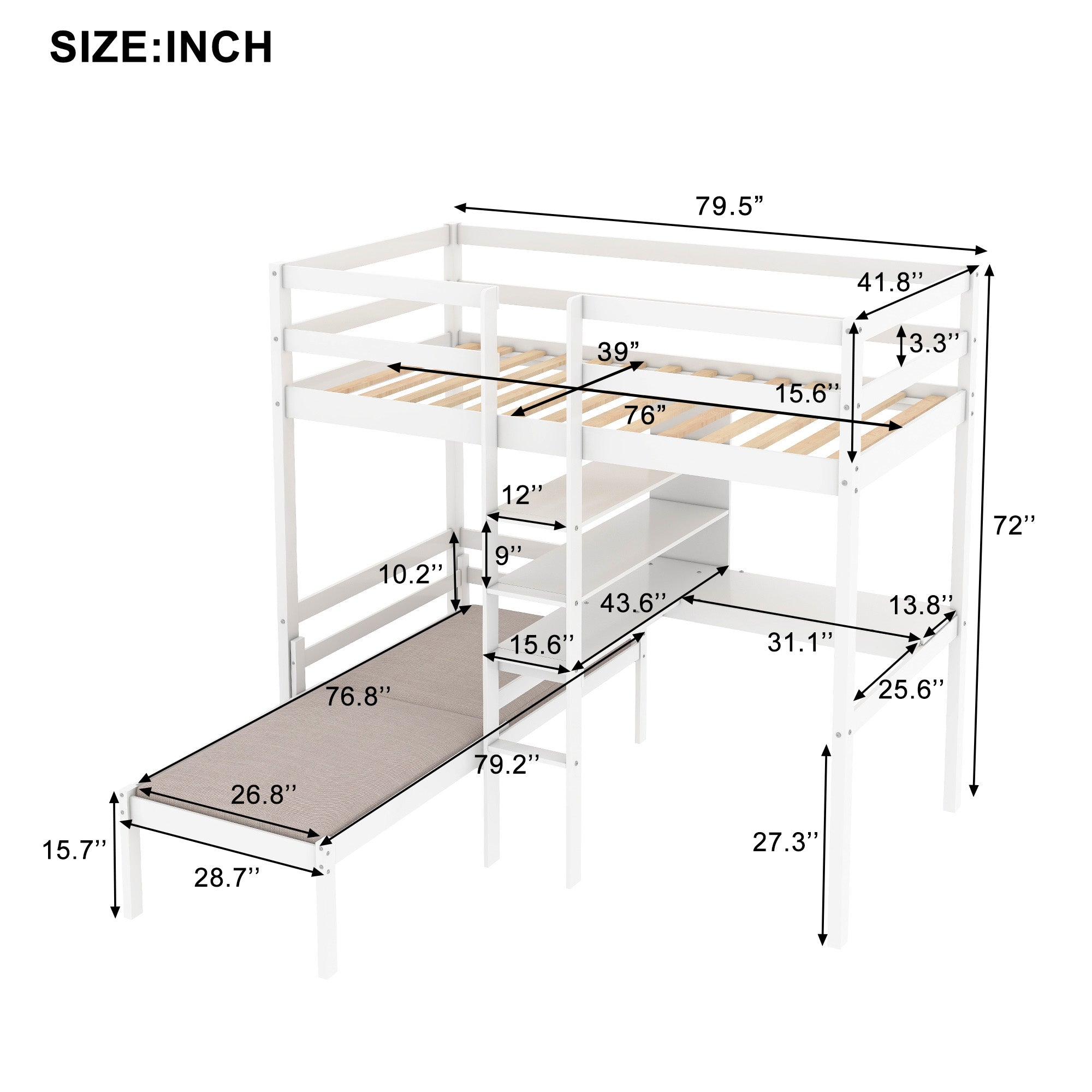 Convertible Loft Bed with L-Shape Desk, Twin Bunk Bed with Shelves and Ladder, White(OLD SKU:SM000209AAK-1)