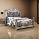 Formal Traditional Antique Silver 1pc Queen Size Bed Tufted Faux Leather Headboard Footboard Bedframe