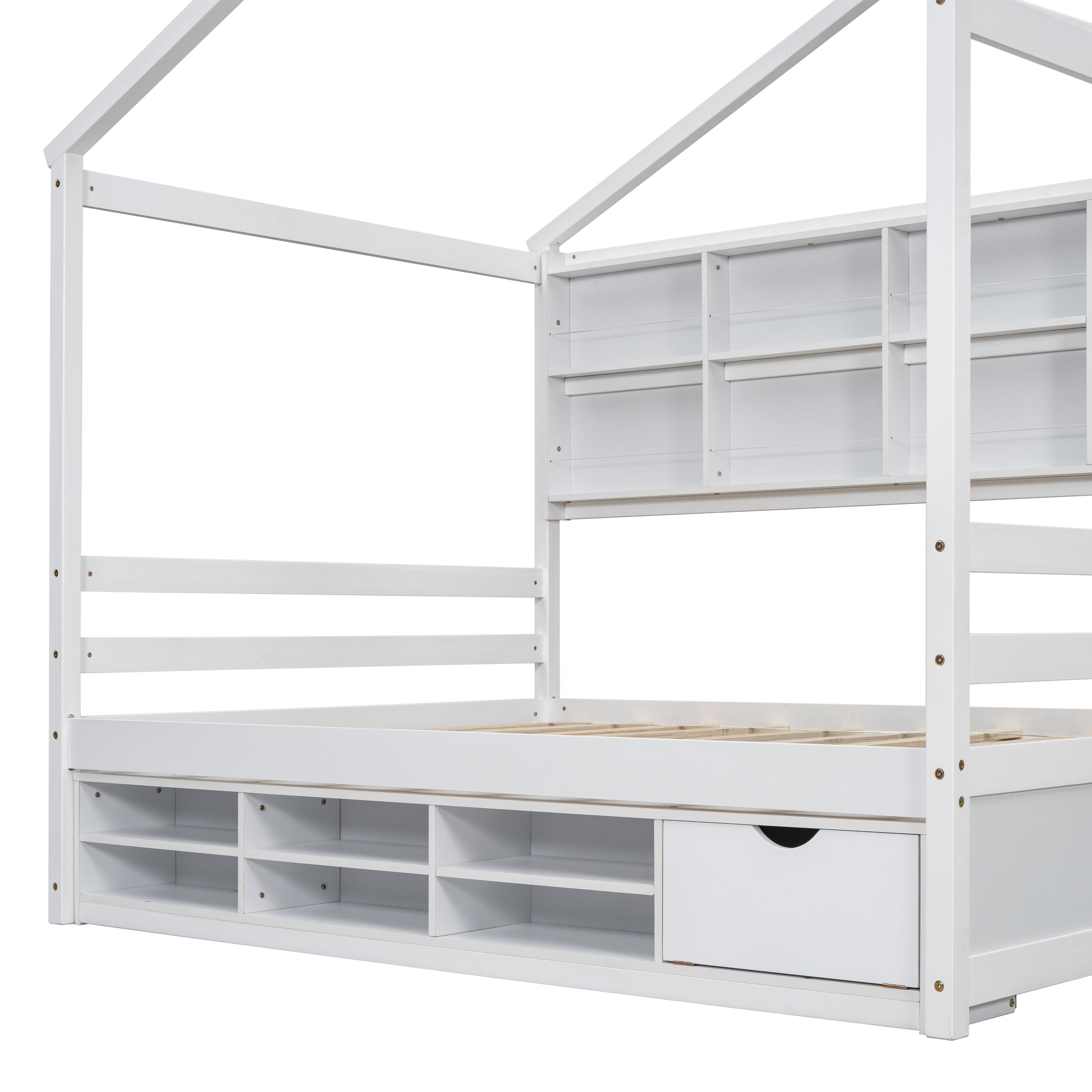 Full House Bed with Roof Frame, Bedside-shelves, Under Bed Storage Unit,White - Atlantic Fine Furniture Melbourne FL