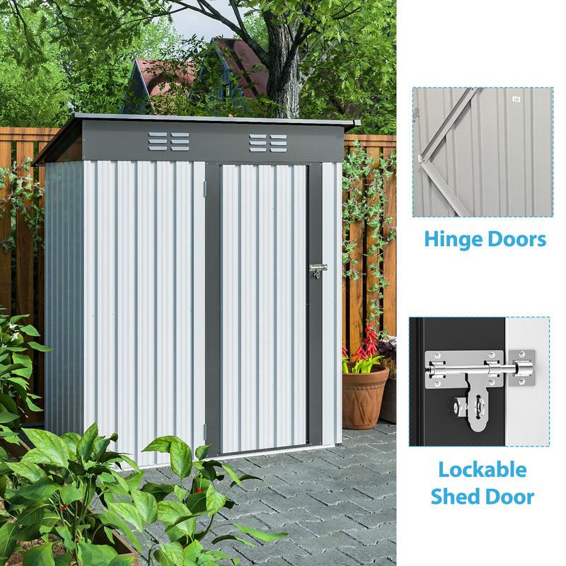 Outdoor Storage Shed, Galvanized Metal Garden Shed With Lockable Doors, Tool Storage Shed For Patio Lawn Backyard Trash Cans - White