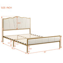 Queen Size Bed Frame, Modern Upholstered Bed Frame with Tufted Headboard, Golden Metal Platform Bed Frame with Wood Slat Support, Noise Free, No Box Spring Needed,Beige