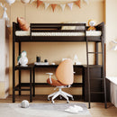 Twin size Loft Bed with Shelves and Desk, Wooden Loft Bed with Desk - Espresso(OLD SKU:LT000537AAP)