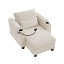 Convertible Chaise Lounge Sofa Chair With USB Ports, Cup Holders, Phone Holder And Storage