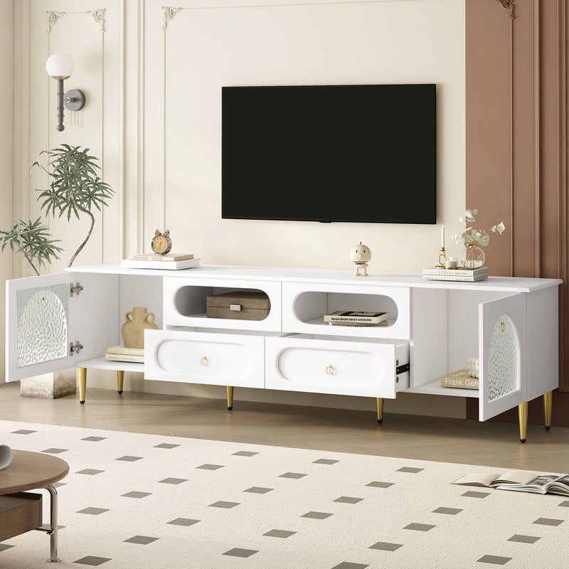 Retro TV Stand With 6 Metal Legs, 2 Cabinets, 4 Drawers And Anti-Tip Device