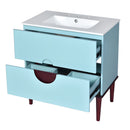 Bathroom Vanity Cabinet With Ceramic Sink Combo Set, Frame Modern Bathroom Storage Cabinet With 2 Drawers - Blue