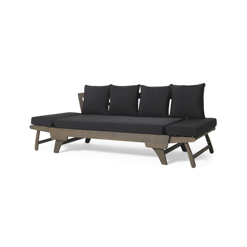 Outdoor Patio Daybed Sofa, 3 Seat Sofa With Foldable Arm 4 Back Pillows