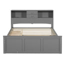 Full Size Wood Pltaform Bed with win Size Trundle, 3 Drawers, Upper Shelves and a set of USB Ports & Sockets, Gray