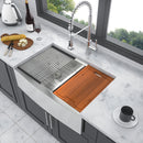 Farmhouse Double Bowl Workstation Kitchen Sink 33" Stainless Steel 16 Gauge Apron Front, Finish - White