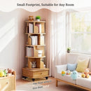 Rotating Bookshelf With Wheels And Drawer, 360° Spinning Design, Space Saving Storage
