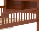 Bed With Headboard Storage Rack, 2 Under Bed Drawers, 3 Side Guardrails For Safety