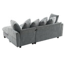 Upholstered L Shaped Sectional Sofa With Storage, Movable Ottoman, And 6 Throw Pillows