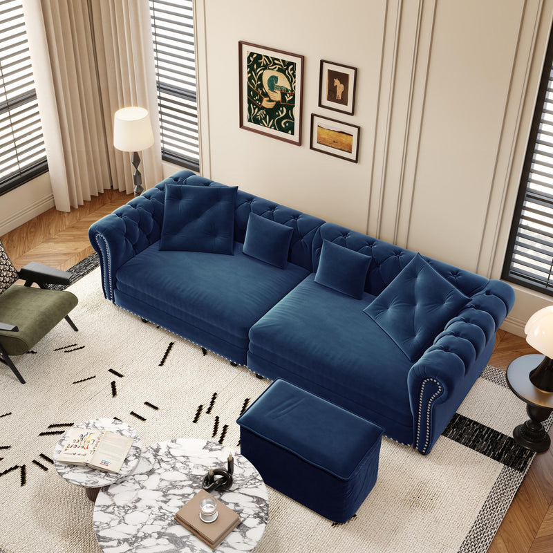 3 In 1 Pull Out Sofa Bed, Convertible Sleeper Sofa Bed, 3 Seater Sofa With Movable Ottoman - Blue