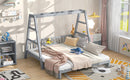Extendable Twin Daybed with Swing and Ring Handles, Gray(Twin bed can be pulled out to be King)