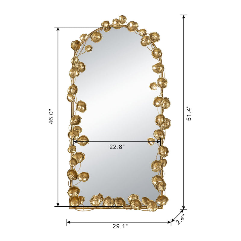 Full Length Arched Wall Mirror With Leaf Accents, Decorative Mirror For Living Room Bedroom - Golden