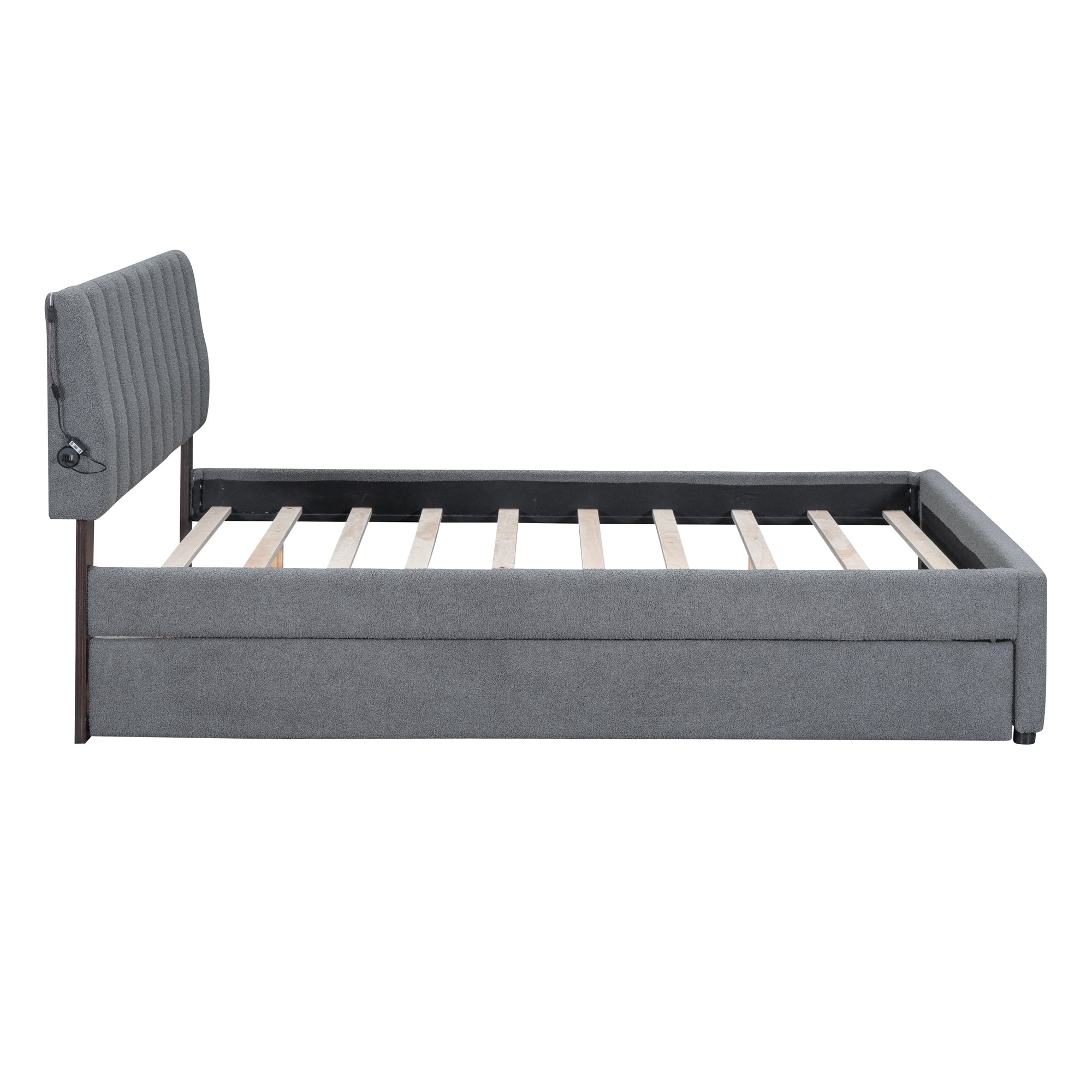Teddy Fleece Queen Size Upholstered Platform Bed with Trundle, Gray - Atlantic Fine Furniture Melbourne FL