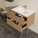 30" Wall Mounted Bathroom Vanity With Sink, Soft Close System, And Spacious Drawers - Walnut