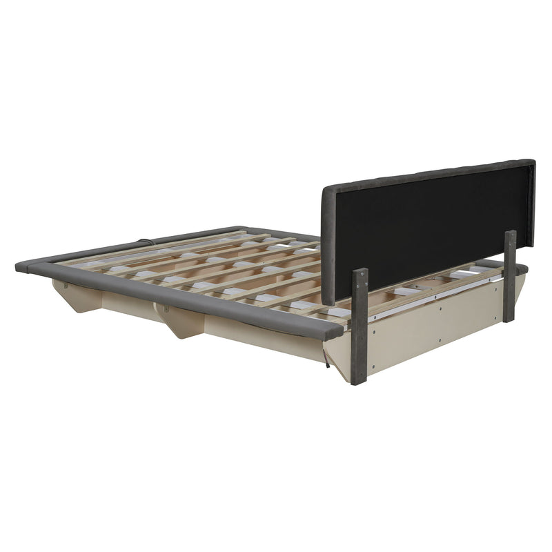 Upholstered Floating Hydrualic Platform Bed With LED Light And USB Port