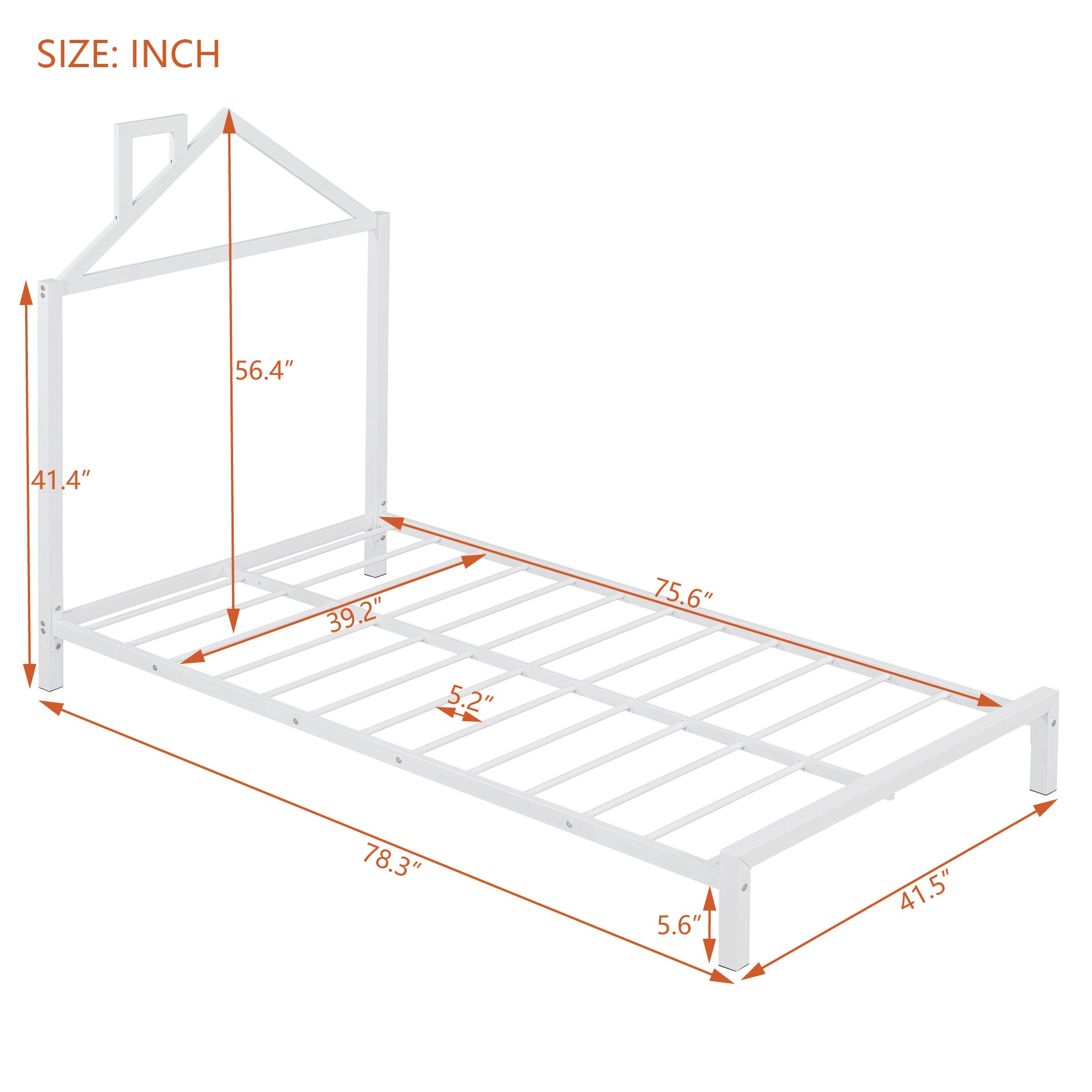 Twin Size Metal Platform Bed with House-Shaped Headboard Design, White - Atlantic Fine Furniture Melbourne FL