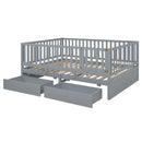 Daybed With Fence Guardrails And 2 Drawers, Split Into Independent Floor Bed & Daybed