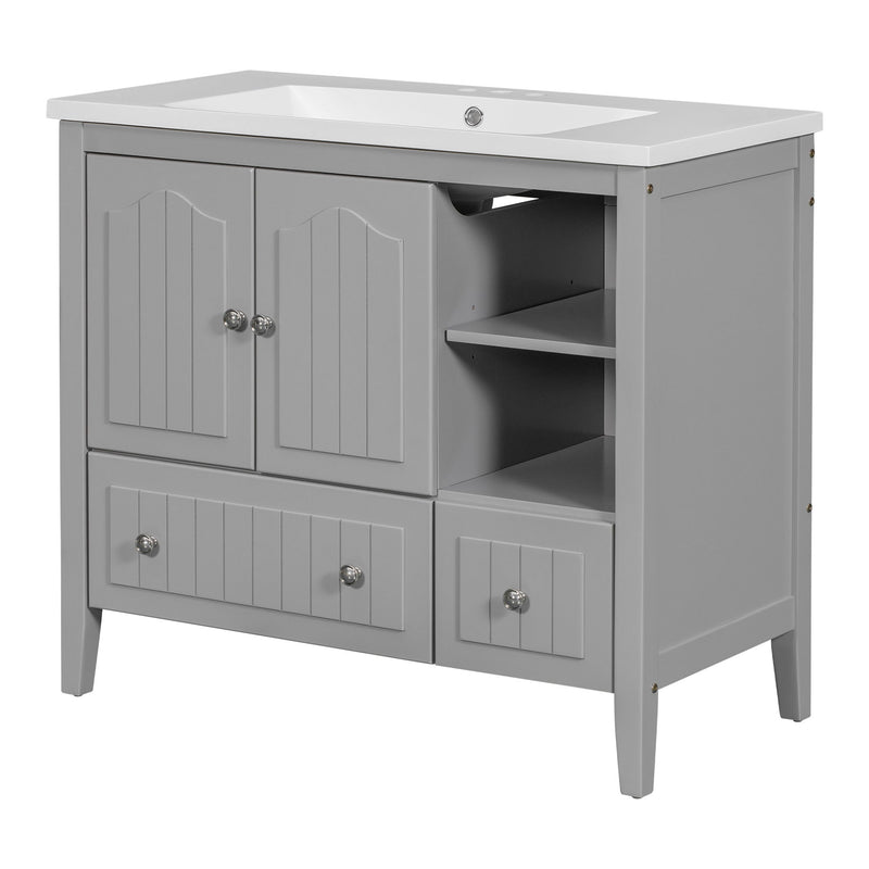 Bathroom Vanity With Ceramic Basin, Bathroom Storage Cabinet With Two Doors And Drawers, Solid Frame, Metal Handles