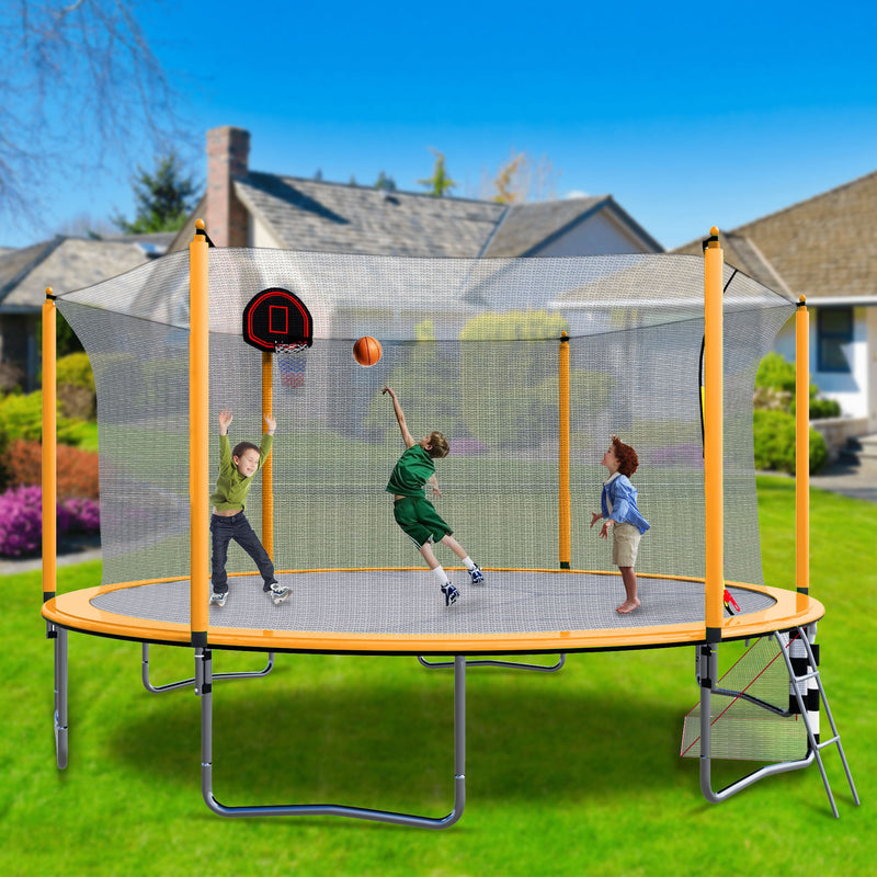 16Ft Trampoline With Basketball Hoop Pump And Ladder (Inner Safety Enclosure) With Soccer Goal