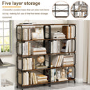 5 Tier Industrial Bookshelf, Tall Bookcase With Open Design, Vintage Storage Organizer
