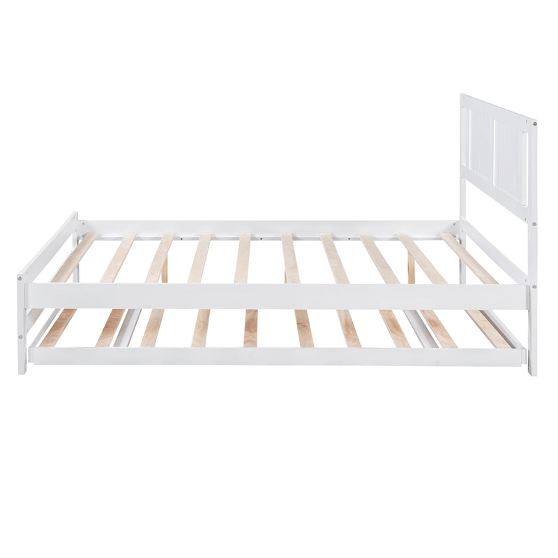 Full Size Platform Bed with Adjustable Trundle,White(Old SKU:SM000248AAK)