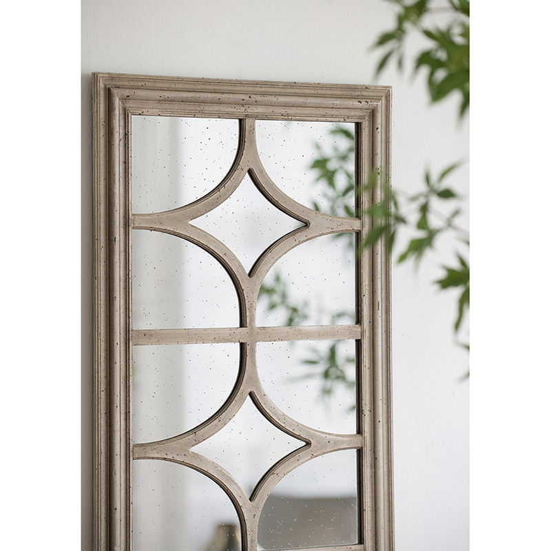Glister - Rectangular Mirror With Distressed Frame With Decorative Window Look, Vertical Or Horizontal - Cream
