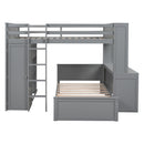 Loft Bed With A Twin Size Standalone Bed, Shelves, Desk, And Wardrobe