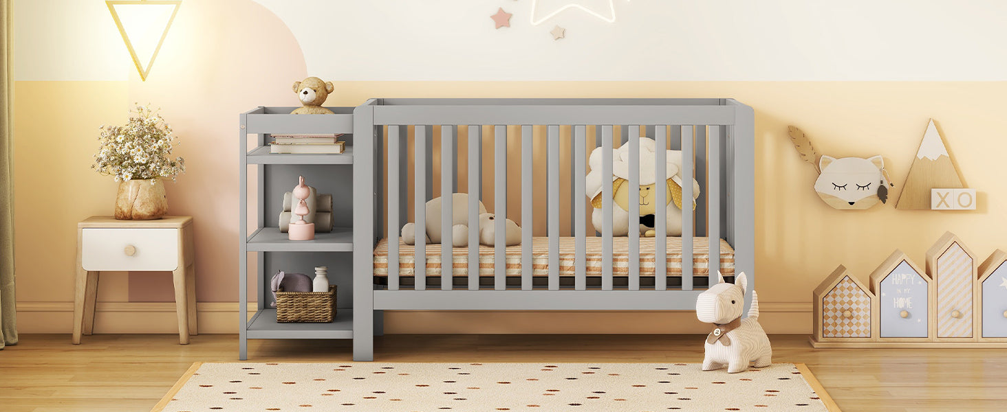Convertible Crib/Full Size Bed with Changing Table, Gray - Atlantic Fine Furniture Melbourne FL