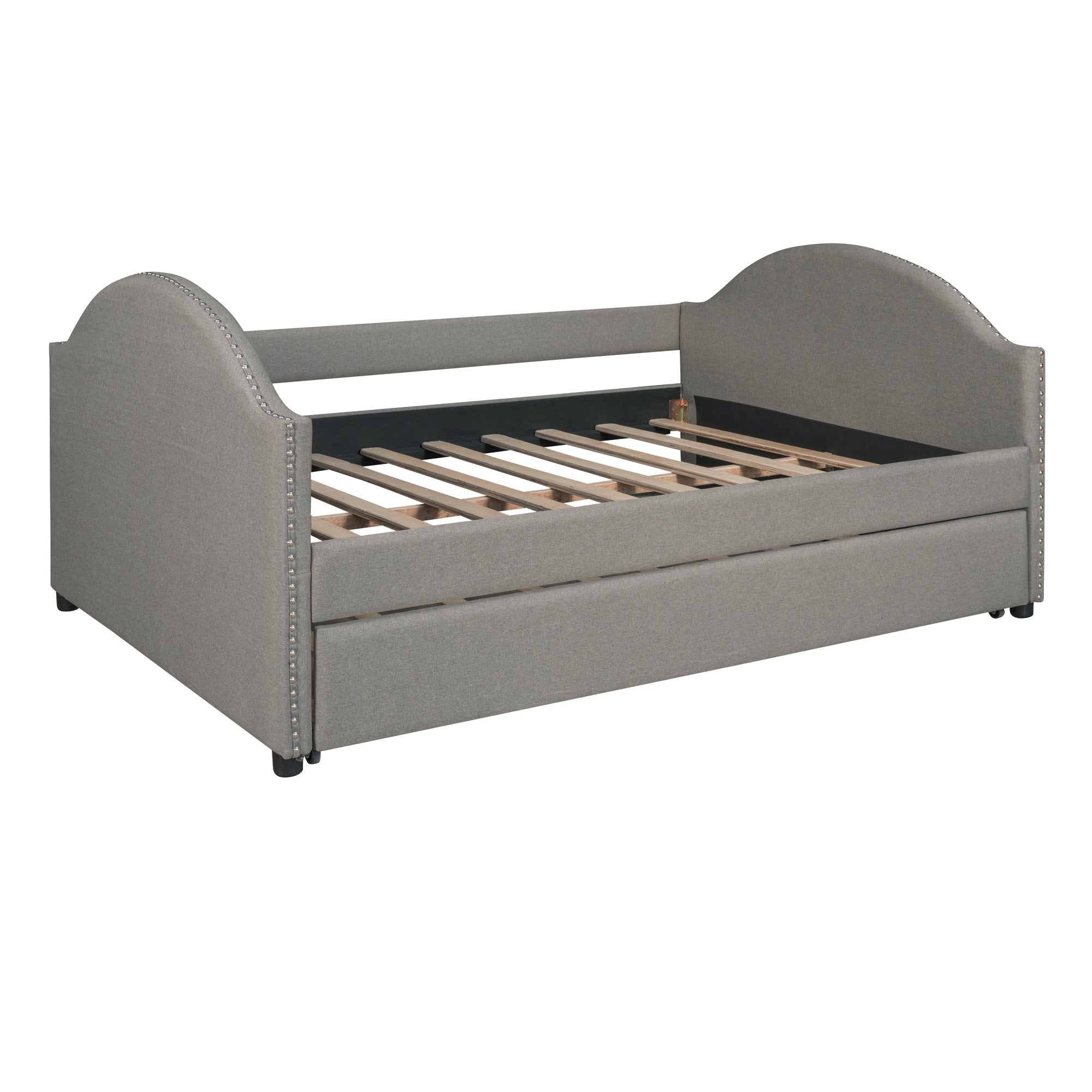 Full size Upholstered Daybed with Twin Size Trundle, Wood Slat Support, Gray(OLD SKU :LP000118AAE)