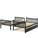 Twin Over Twin Bunk Beds with Trundle, Solid Wood Trundle Bed Frame with Safety Rail and Ladder, Kids/Teens Bedroom, Guest Room Furniture, Can Be converted into 2 Beds,Espresso