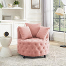 Modern Upholstered Swivel Chair With Button Tufted Design And Movable Wheels